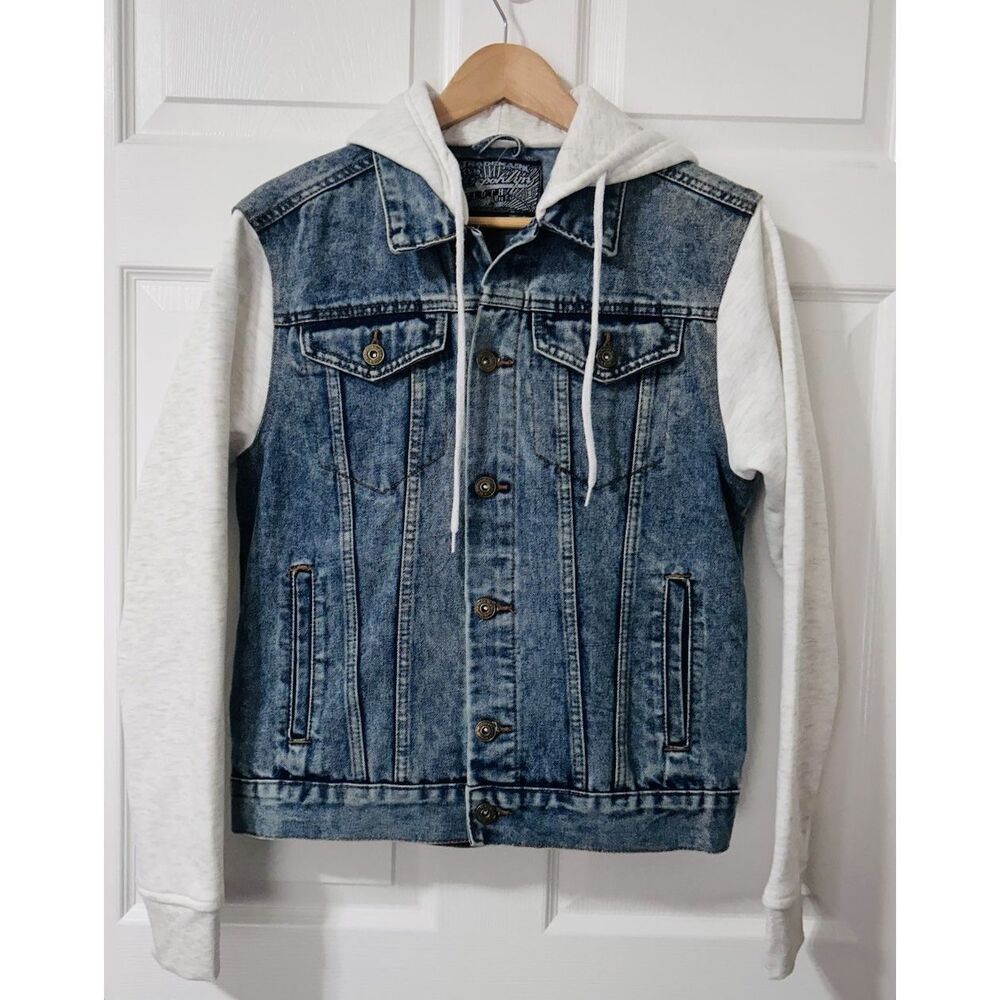 Brooklyn Cloth Trucker Jacket Men's S Blue Cotton Denim Hooded Biker Moto Travel